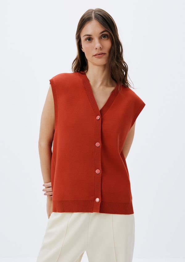 Colete Feminino Decote V Em Tricô - Vermelho G
