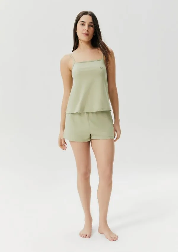 Pijama Curto Feminino Flamê Com Bordado - Verde XG