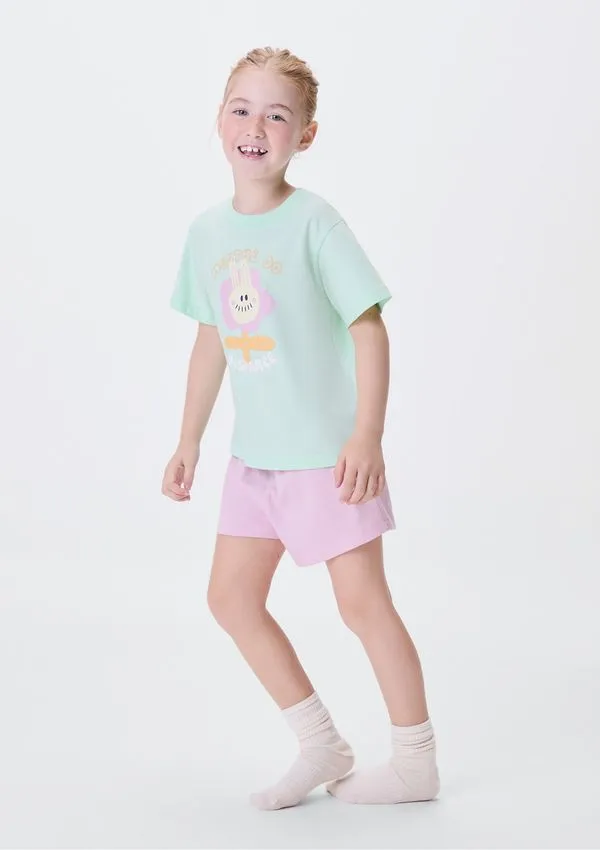Pijama Infantil Menina Curto Com Estampa - Verde 004