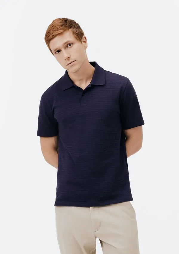 Camisa Polo Masculina Manga Curta Texturizada - Azul M