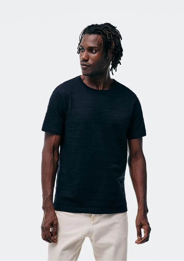 Camiseta Masculina Manga Curta Em Malha Texturizada - Preto M