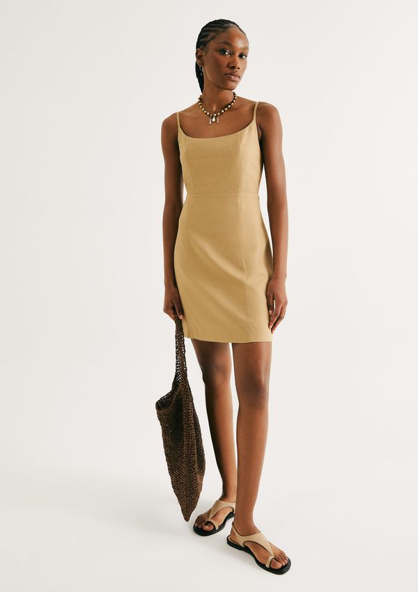 Vestido Curto Com Linho - Bege XG