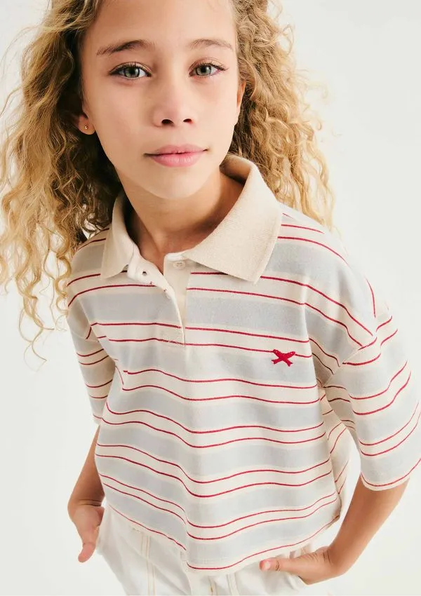 Camisa Polo Infantil Menina Cropped Listrada - Creme 004