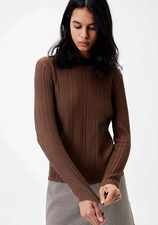 Blusa Feminina Manga Longa Em Tricô - Marrom M