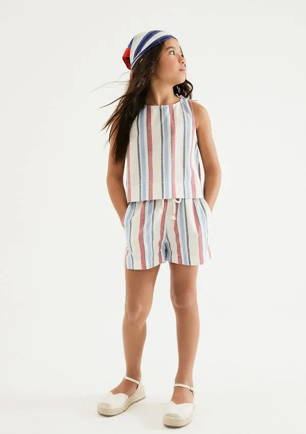 Shorts Infantil Menina Fio Tinto Listrado - Vermelho 016