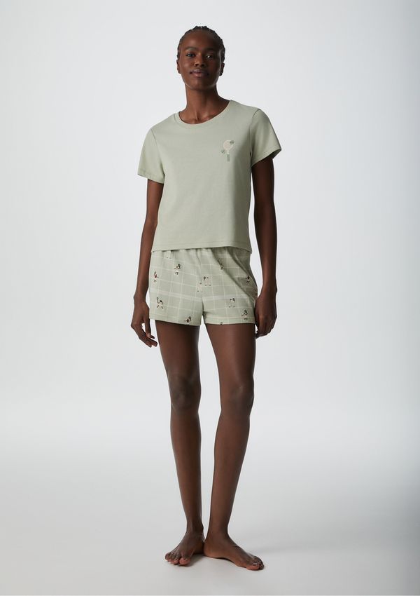 Pijama Curto Feminino Com Estampa - Verde M