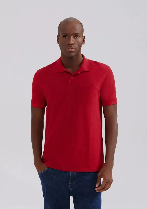 Camisa Polo Básica Masculina Em Piquet Com Bolso - Vermelho G