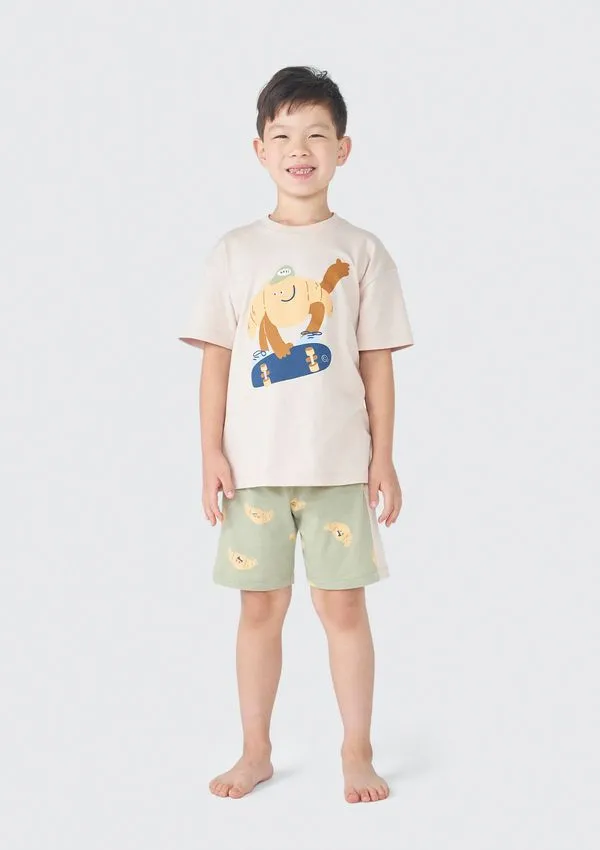 Pijama Infantil Menino Curto Estampado - Marrom 012