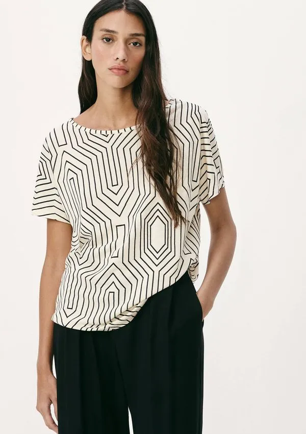 Blusa Feminina Manga Curta Estampada - Off white XXG