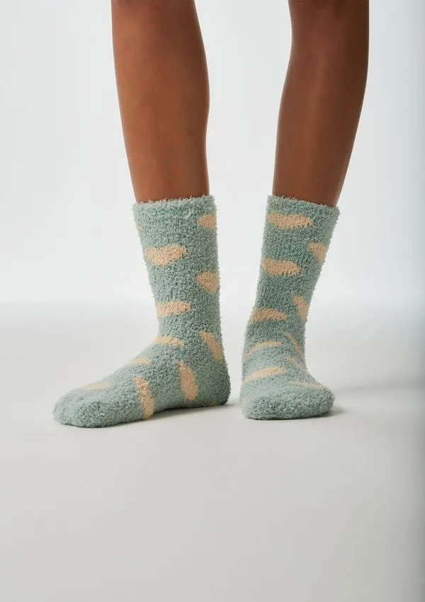 Meia Unissex Estampada Cano Longo Em Tricô De Chenille - Verde P