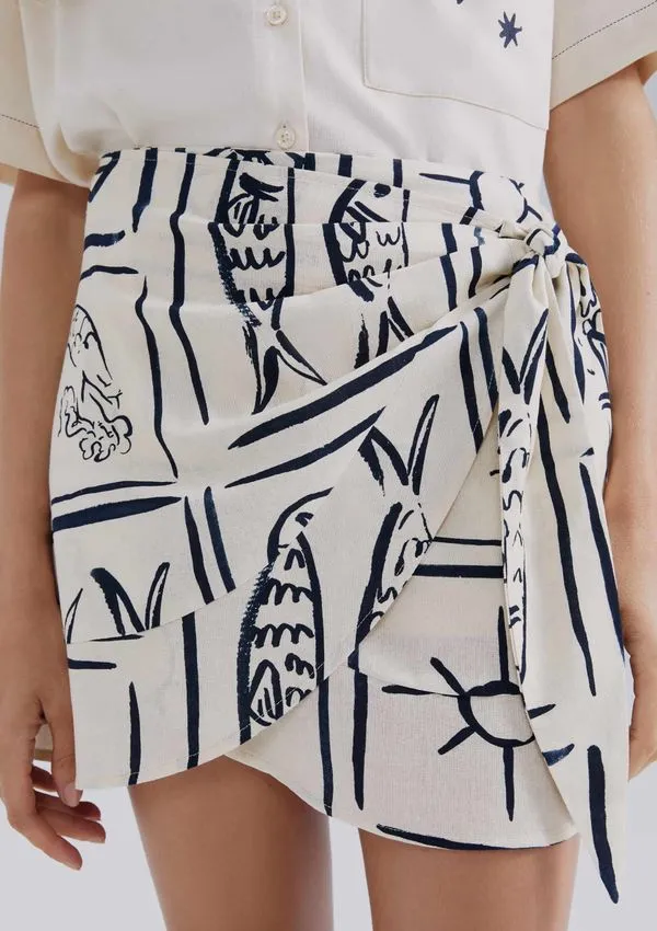 Saia Pareô Cintura Alta Estampada - Off white 042