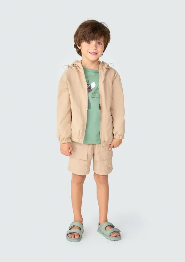 Jaqueta Infantil Menino Toddler Com Capuz - Marrom 002