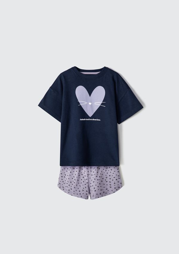 Conjunto Infantil Menina Curto Estampado - Azul 008