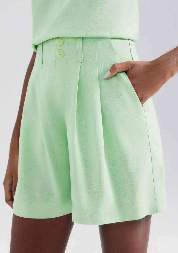 Shorts Feminino Em Alfaiataria Com Linho - Verde 038