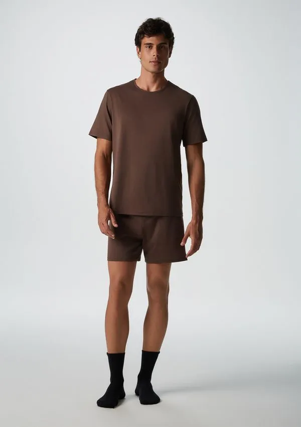Pijama Curto Masculino Comfort Em Algodão Pima - Marrom P