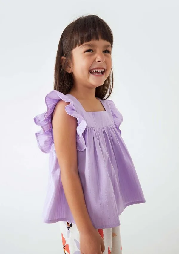 Blusa Bata Infantil Menina Toddler Com Babados - Roxo 004
