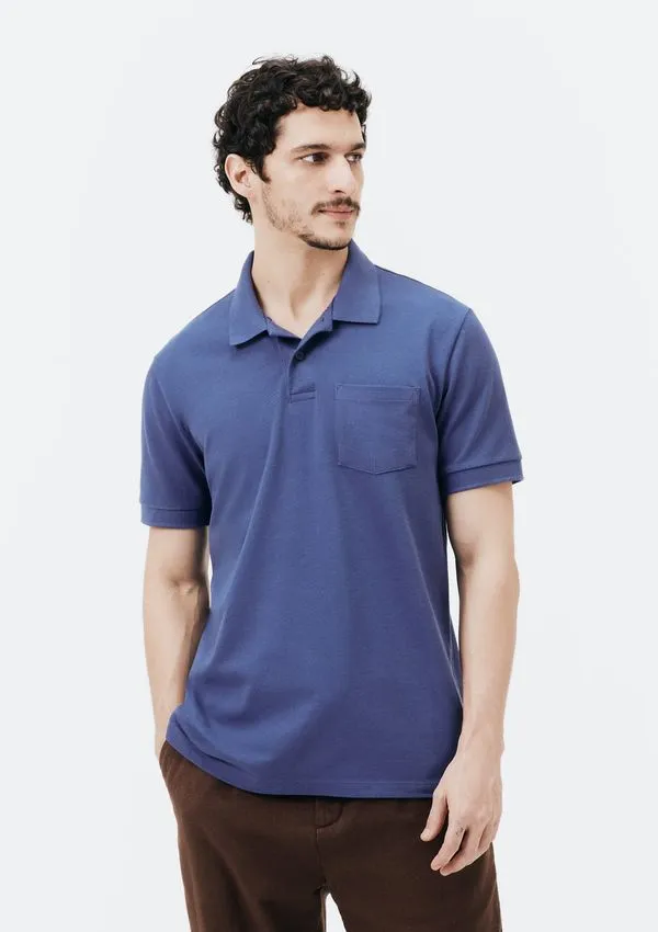 Camisa Polo Básica Masculina Manga Curta - Azul G