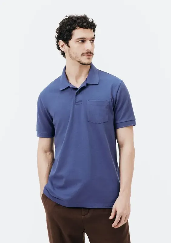 Camisa Polo Básica Masculina Manga Curta - Azul G