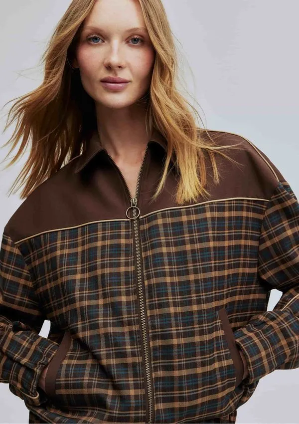 Jaqueta Bomber Unissex Xadrez Hering + Welcome - Marrom XP