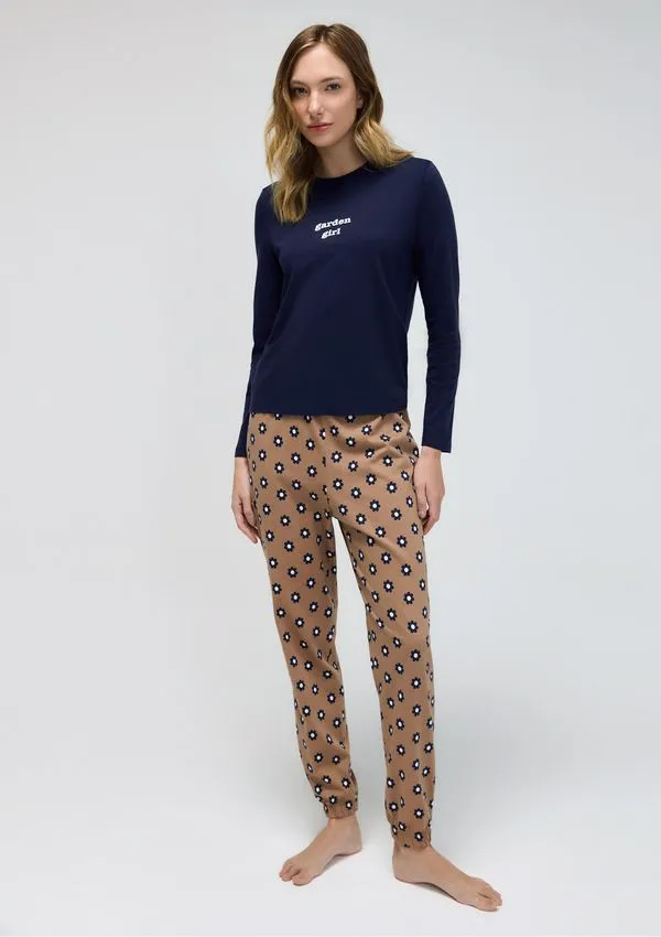 Pijama Longo Feminino Estampado - Azul XP