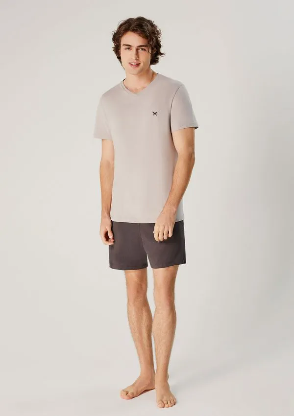 Pijama Masculino Curto Em Malha - Cinza M