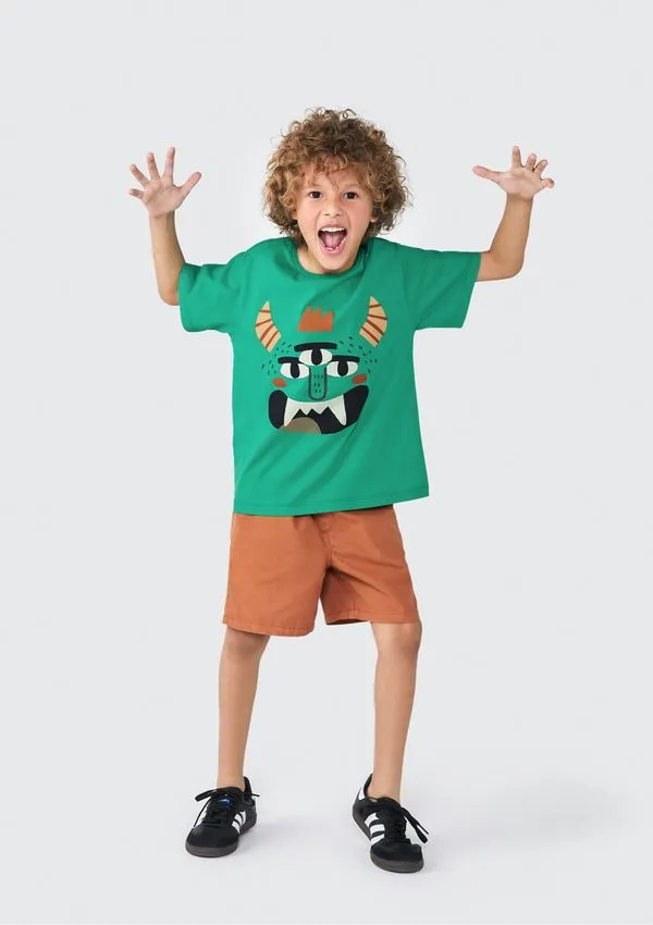 Camiseta Infantil Unissex Com Apliques - Verde 008