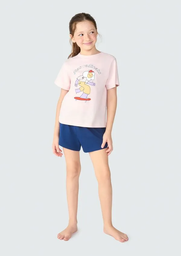 Pijama Infantil Menina Curto Com Estampa - Rosa 014