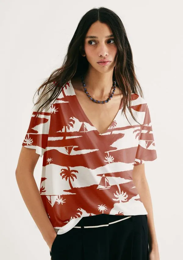 Blusa Feminina Em Viscose Estampada - Terracota G