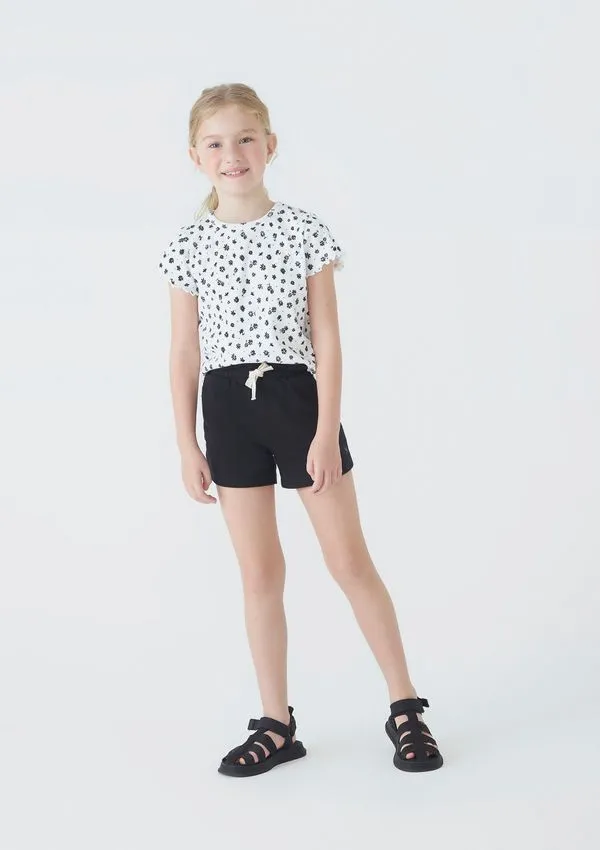 Blusa Infantil Menina Manga Curta Em Ribana Estampada - Off white 004
