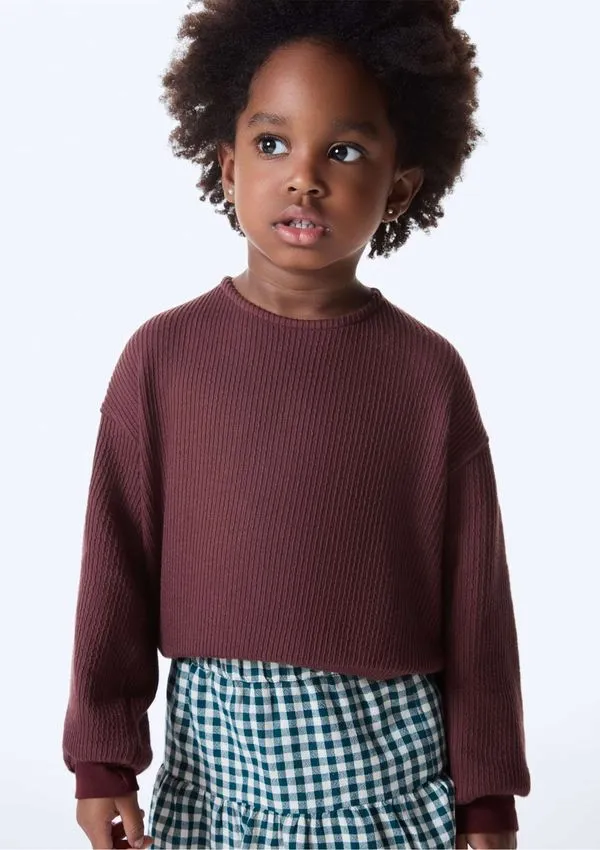 Blusa Infantil Menina Decote Redondo - Marrom 003