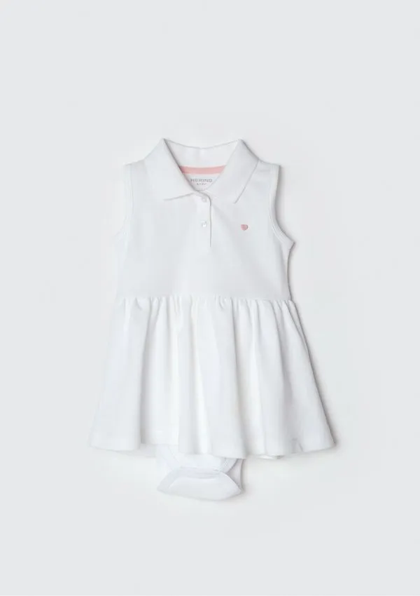 Body Vestido Bebê Menina Gola Polo Sem Manga - Branco 06M