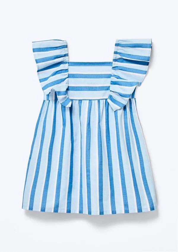 Vestido Infantil Menina Toddler Fio Tinto Com Linho - Azul 003