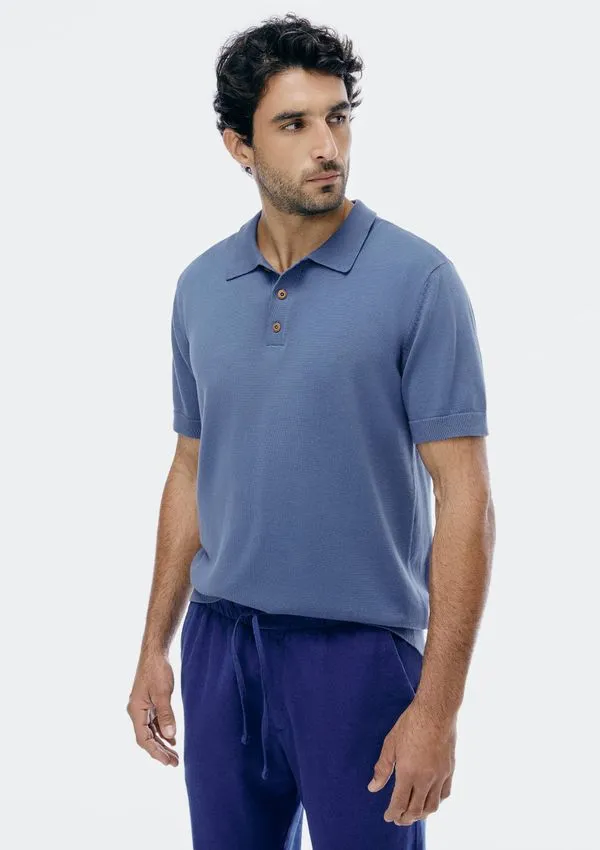 Camisa Polo Masculina Em Tricô - Azul M