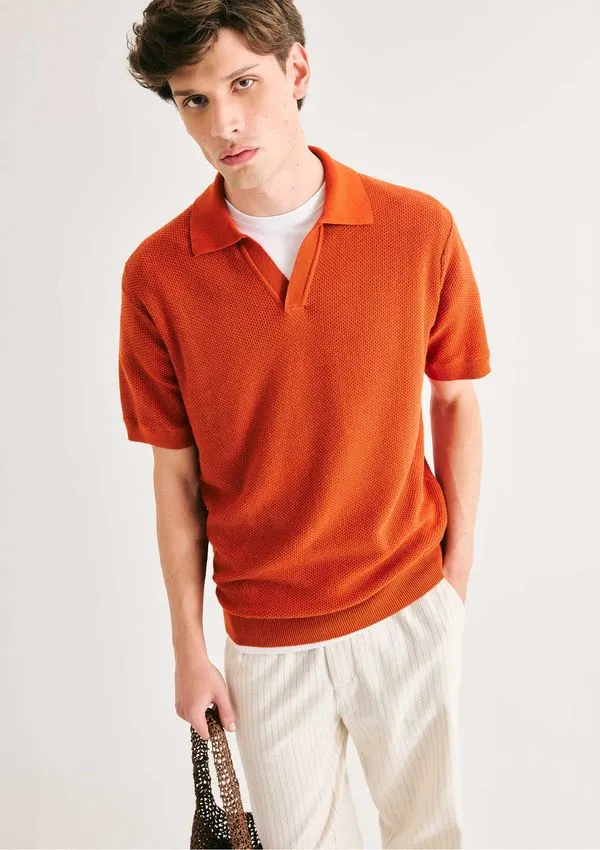 Polo Masculina Tricô Fio Tinto - Terracota M