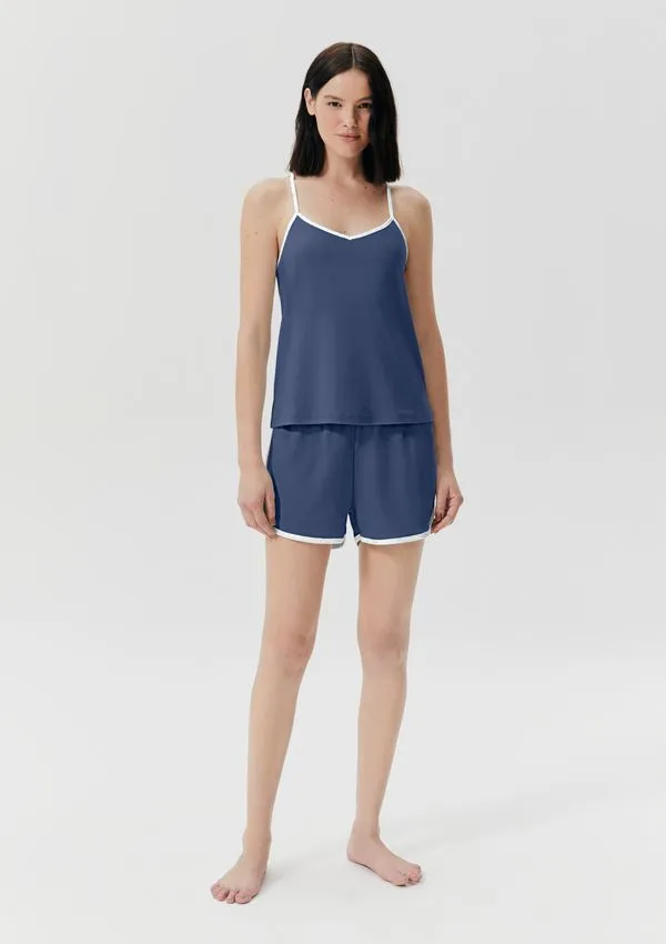 Pijama Feminino Curto Em Algodão - Azul G