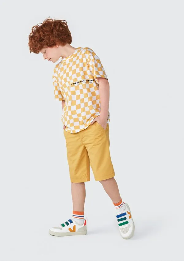 Bermuda Básica Infantil Menino Em Sarja - Amarelo 002