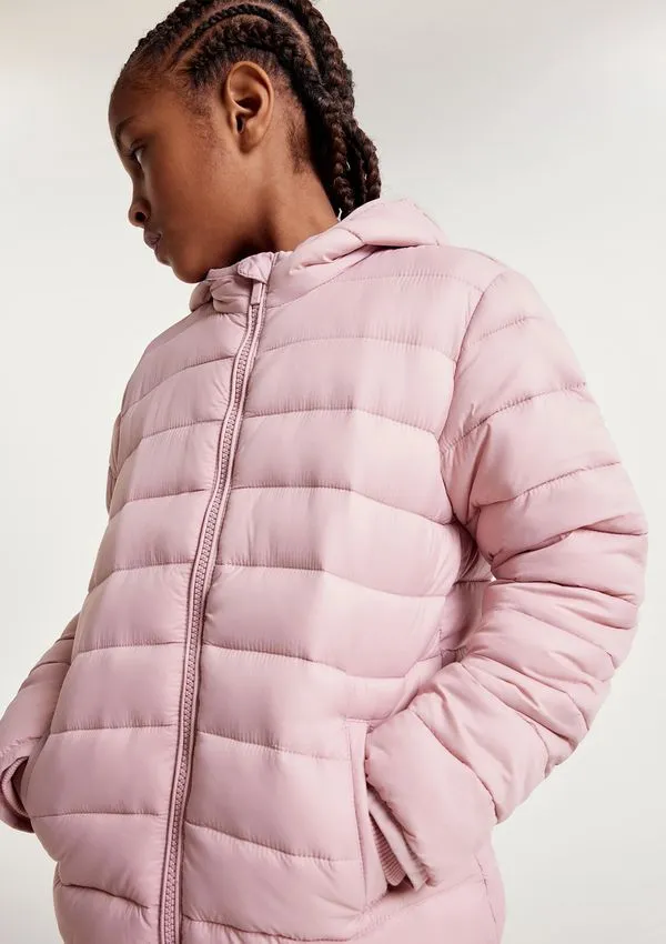 Jaqueta Puffer Infantil Unissex Com Capuz - Rosa 010