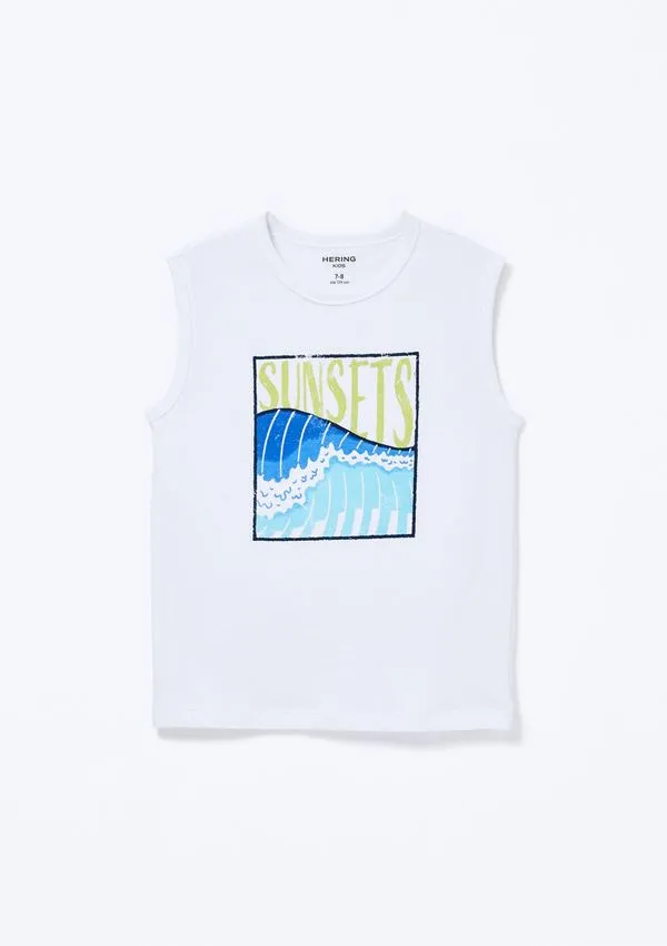 Regata Infantil Menino Em Malha Com Estampa - Branco 016