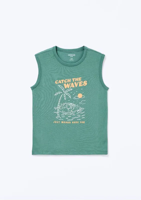 Regata Infantil Menino Em Malha Com Estampa - Verde 006