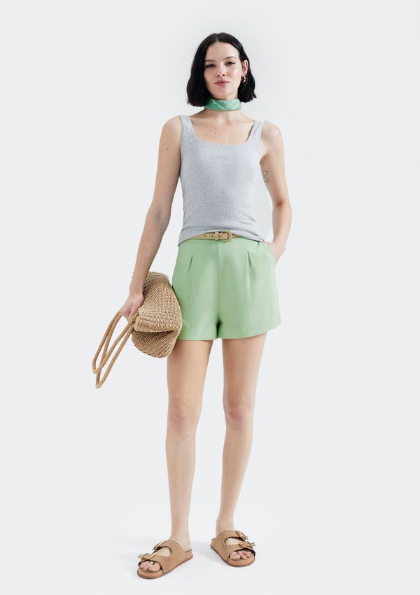 Shorts Feminino Cintura Alta Em Alfaiataria - Verde XP