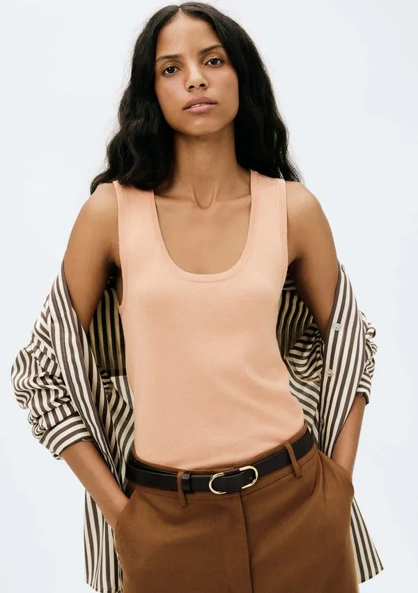 Regata Feminina Slim Decote U Em Tricô De Viscose - Rosa P