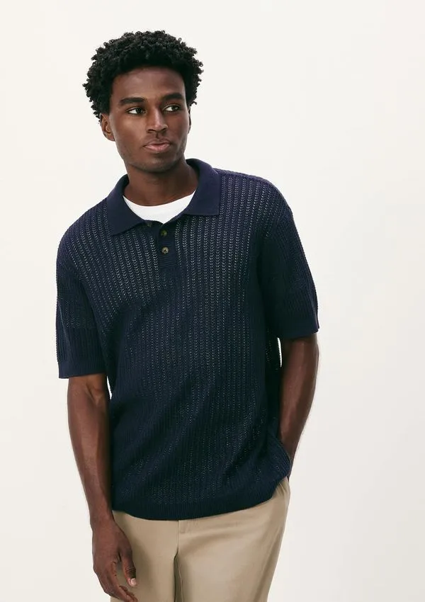 Camisa Polo Masculina Em Tricô Texturizado - Azul XG