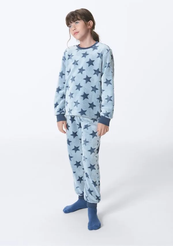 Pijama Longo Infantil Em Fleece - Azul 010