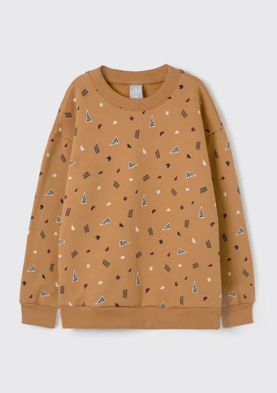 Blusão de Moletom Infantil Menino Estampado - Marrom 012