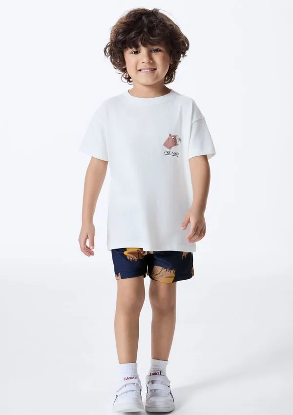 Conjunto Curto Infantil Menino Toddler Em Moletom - Off white 002