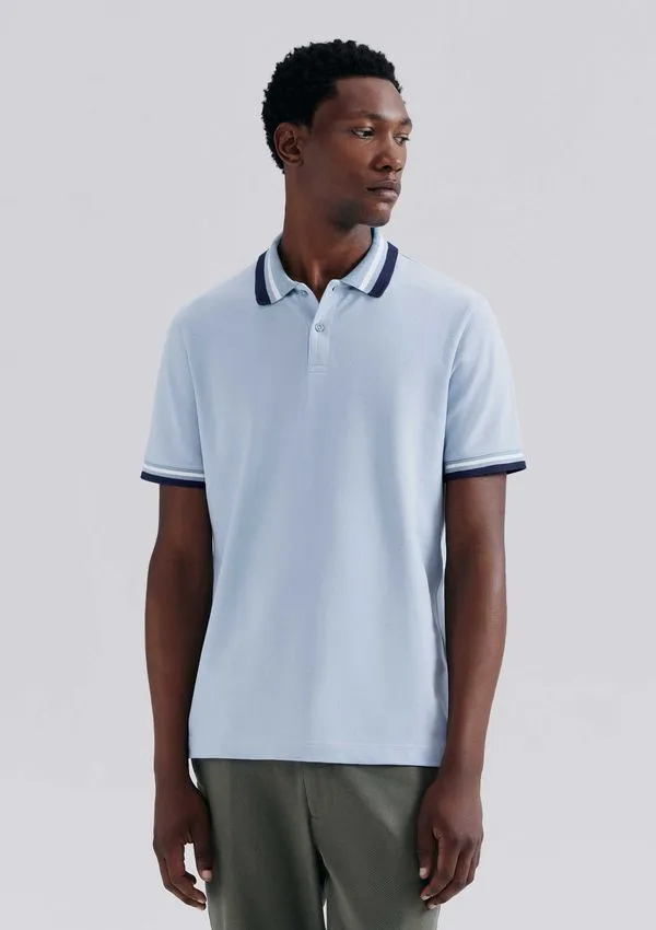 Camisa Polo Masculina Manga Curta Com Retilínea - Azul XG