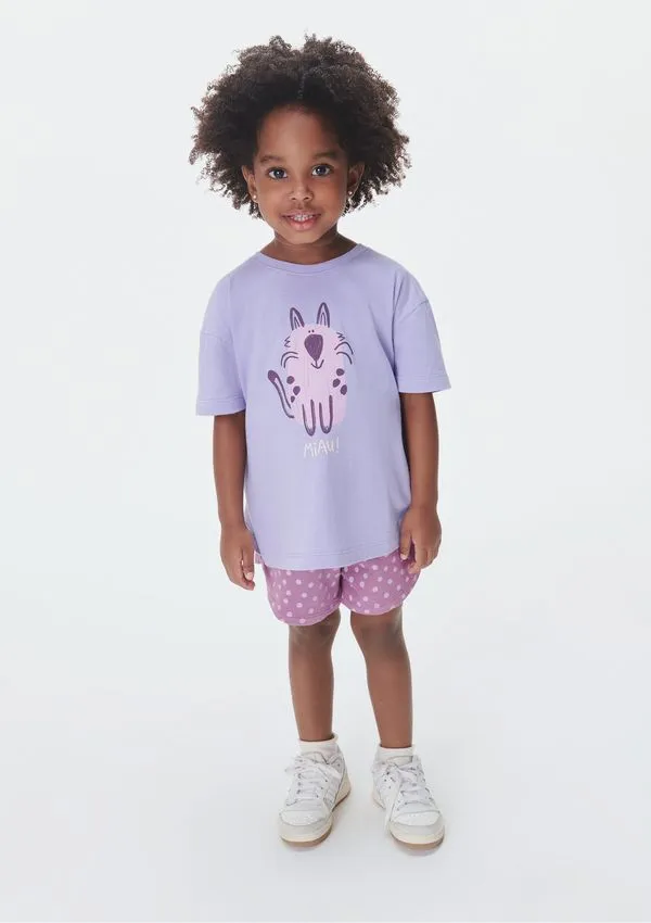 Conjunto Curto Infantil Menina Toddler Estampado - Lilás 003
