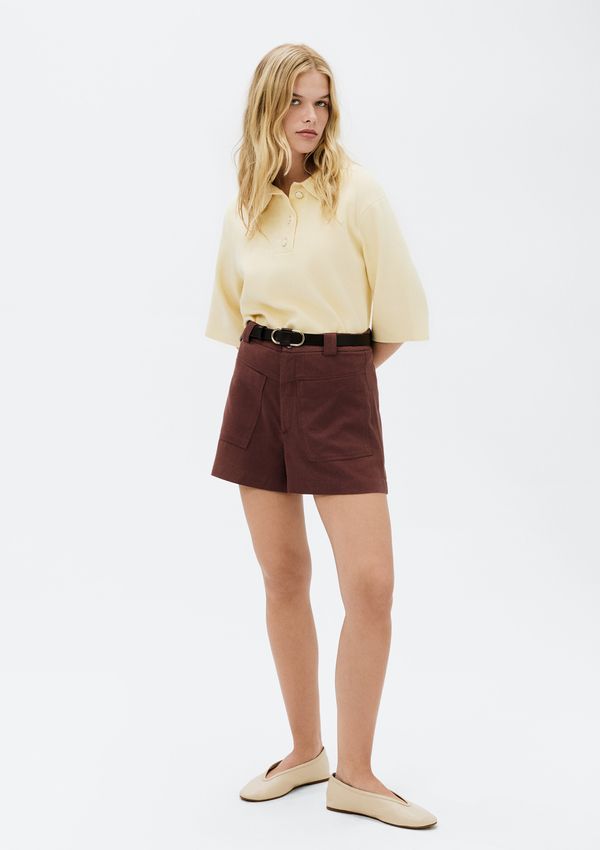 Shorts Feminino Cintura Média Em Viscolinho - Vinho 044