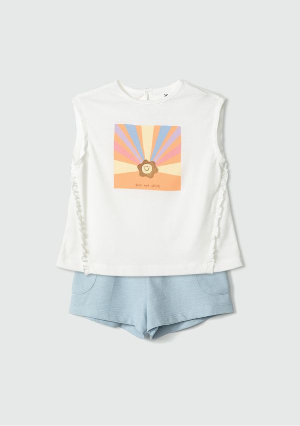 Conjunto Curto Infantil Menina Toddler Com Aplique - Off white 001