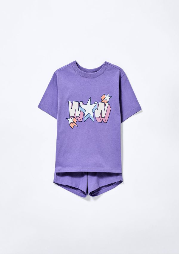 Pijama Infantil Menina Curto Com Estampa - Roxo 008